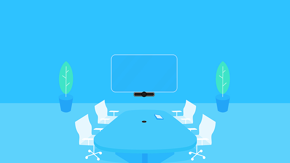 Graphic image of an videoconference setup in a conference room