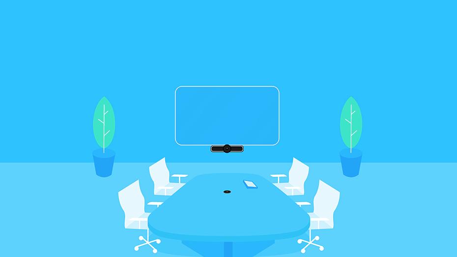Illustration of a video meeting room with logitech products